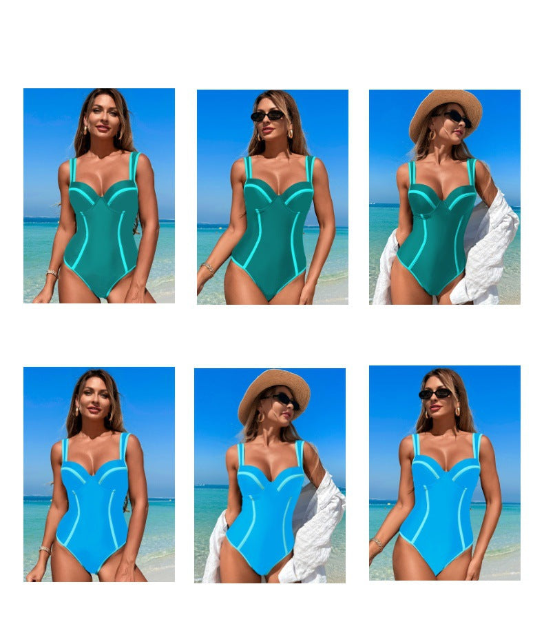 New Women's Swimsuit High-End One-Piece Black and White Striped High-Waist Sexy Bikini Tummy-Control Slimming Conservative Beach Swimwear - Seldom Seen Styles