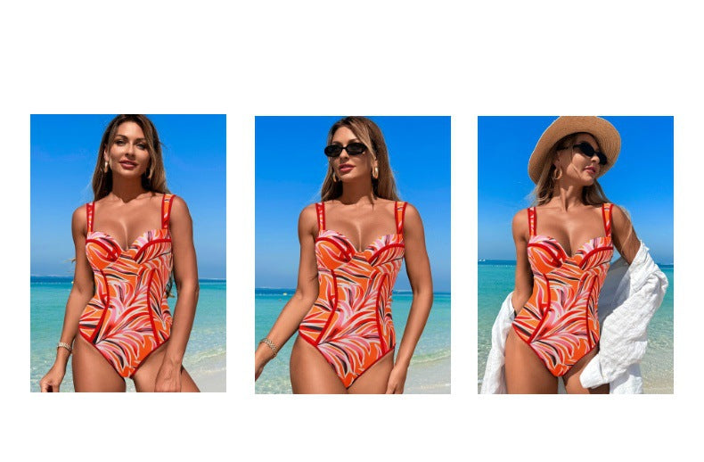 New Women's Swimsuit High-End One-Piece Black and White Striped High-Waist Sexy Bikini Tummy-Control Slimming Conservative Beach Swimwear - Seldom Seen Styles