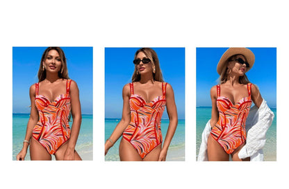 New Women's Swimsuit High-End One-Piece Black and White Striped High-Waist Sexy Bikini Tummy-Control Slimming Conservative Beach Swimwear - Seldom Seen Styles