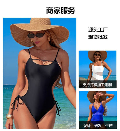 New Women's Swimsuit High-End One-Piece Black and White Striped High-Waist Sexy Bikini Tummy-Control Slimming Conservative Beach Swimwear - Seldom Seen Styles