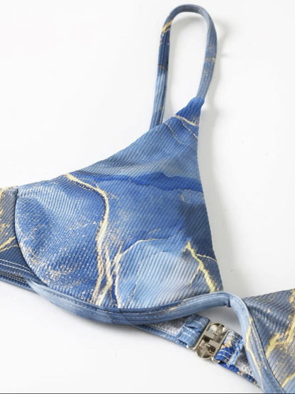 Women's 3 Piece Swimsuit Marble Print Underwire Bikini Set Bathing Suit with Sarong Wraps Cover Up - Seldom Seen Styles