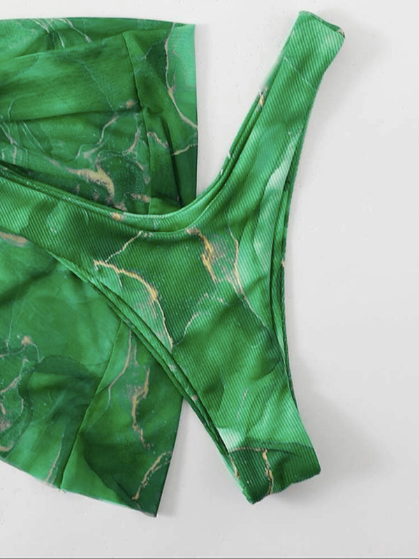 Women's 3 Piece Swimsuit Marble Print Underwire Bikini Set Bathing Suit with Sarong Wraps Cover Up - Seldom Seen Styles