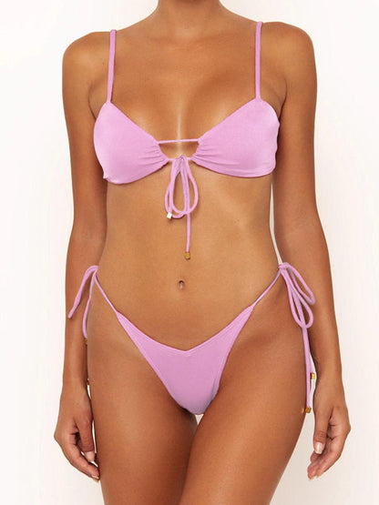 New women's solid color strappy sexy bikini - Seldom Seen Styles
