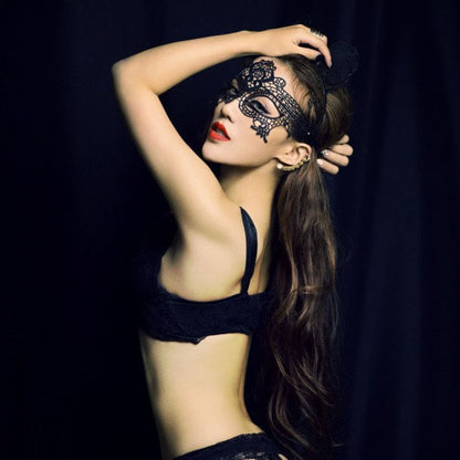 Nightclub Queen Party Sexy Lingerie Set Lace Hollow Eye Mask Princess Cat - Seldom Seen Styles