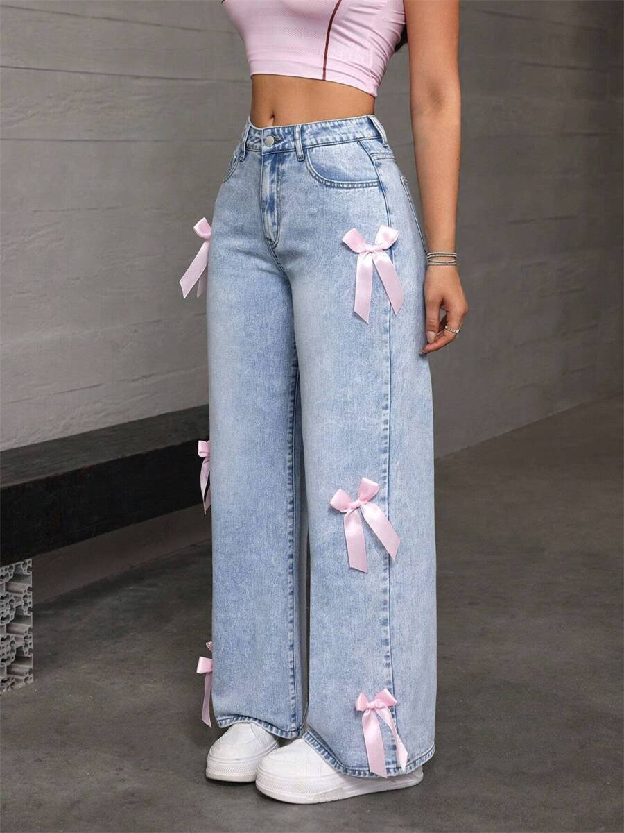 Snowflake Bow Jeans - MYSTERYBOXS