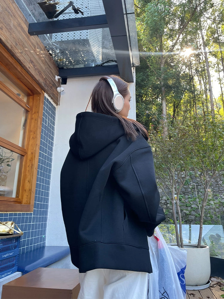 520G  retro top jacket oversize cardigan hooded sweater women loose lazy wind