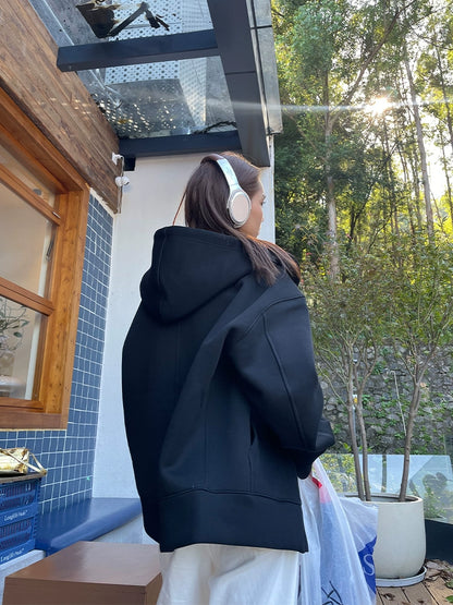 520G  retro top jacket oversize cardigan hooded sweater women loose lazy wind