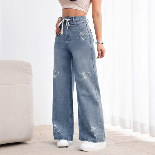 Heart Beaded Metal Jeans - MYSTERYBOXS
