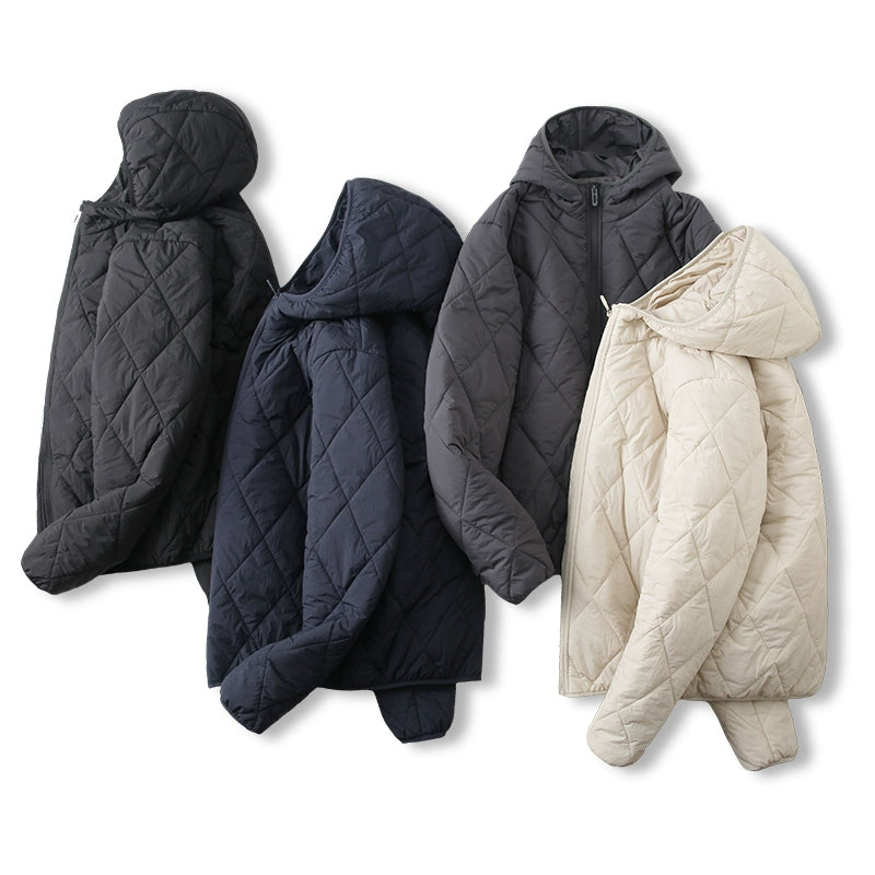 Light and warm mulberry silk men and women outdoor windproof hooded rhombus cotton clothes cotton jacket men and women - Seldom Seen Styles