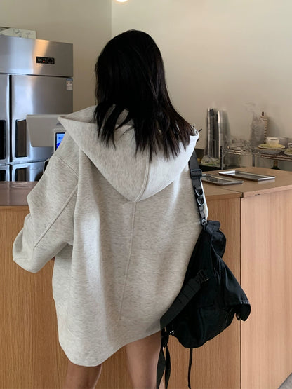 520G  retro top jacket oversize cardigan hooded sweater women loose lazy wind