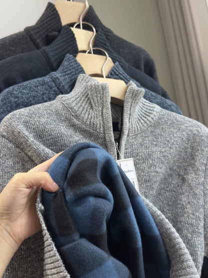 Pulled and thickened 25 autumn and winter men's casual zipper knitted sweater Men's Quarter-Zip Sweater