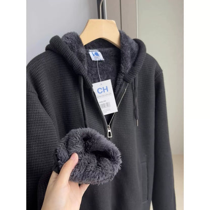 Men's Zip Up Hoodie Heavyweight Winter Sweatshirt Fleece Sherpa Lined Warm Jacket