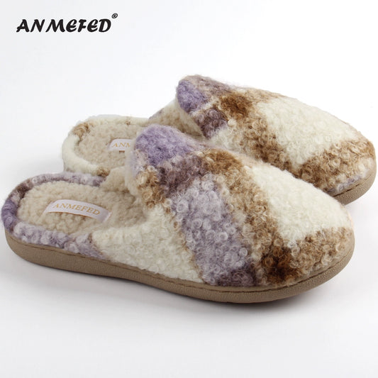 Checkered Girls House Slippers,Comfort,Wool-Like Plush Fleece Lined,in Winter Keep Warm,Slip-On for indoor - Seldom Seen Styles