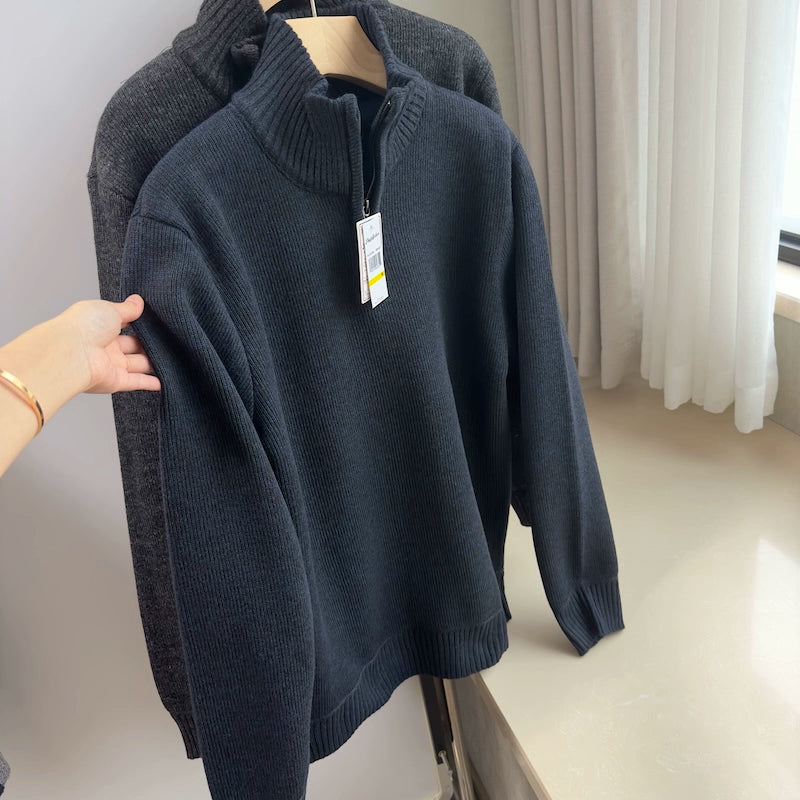 Pulled and thickened 25 autumn and winter men's casual zipper knitted sweater Men's Quarter-Zip Sweater - Seldom Seen Styles