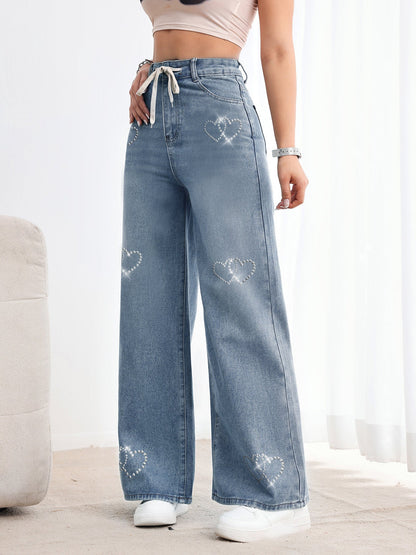 Heart Beaded Metal Jeans