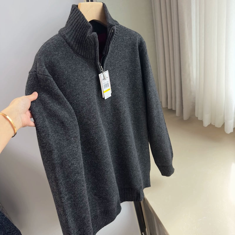 Pulled and thickened 25 autumn and winter men's casual zipper knitted sweater Men's Quarter-Zip Sweater - Seldom Seen Styles