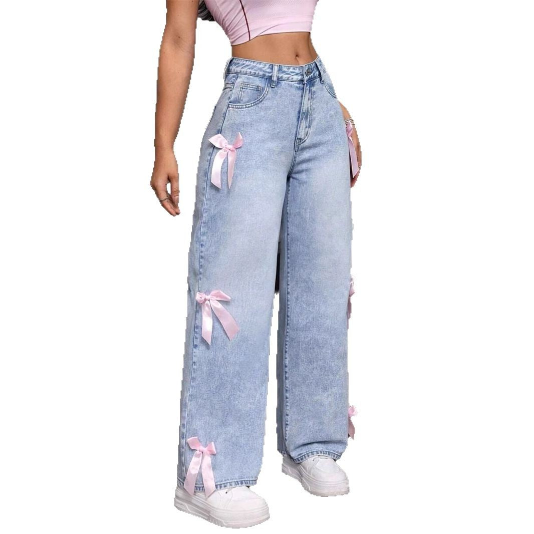 Snowflake Bow Jeans - MYSTERYBOXS