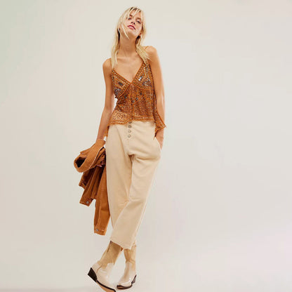 Women Y2K Sequin Mesh Tank Top Glitter Floral Embroidered Cami Crop Top Sleeveless Backless Rhinestone Camisole - Seldom Seen Styles