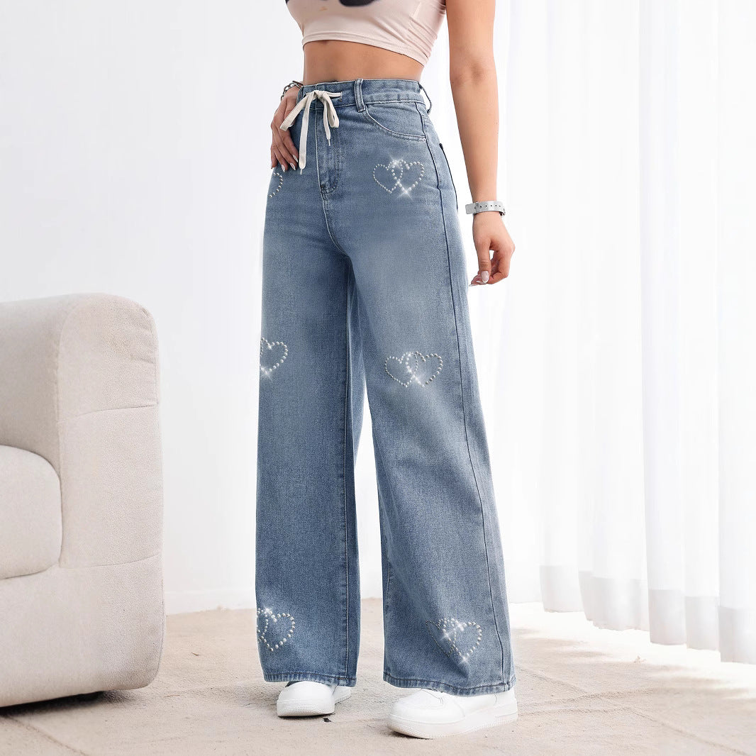 Heart Beaded Metal Jeans - MYSTERYBOXS