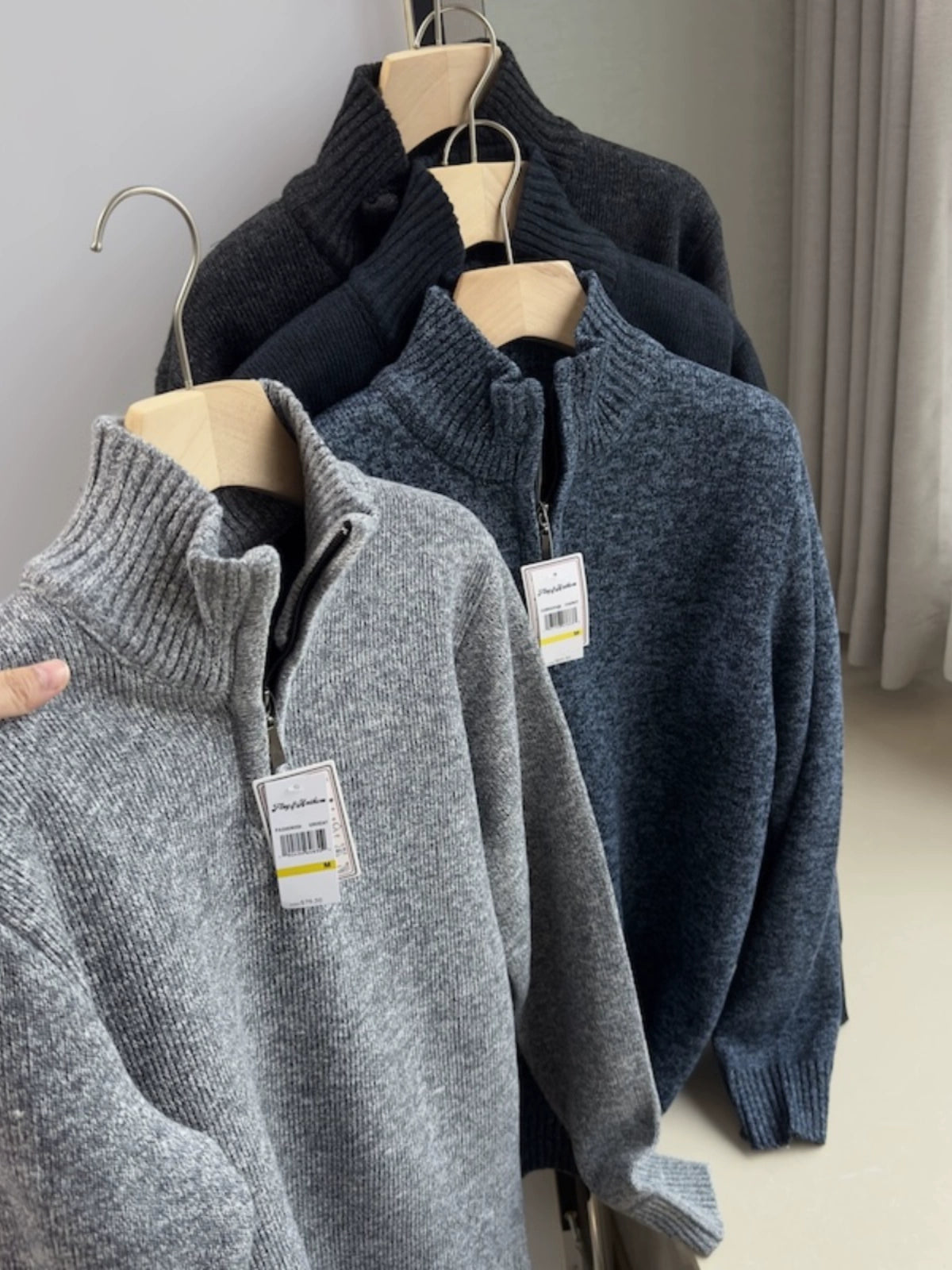 Pulled and thickened 25 autumn and winter men's casual zipper knitted sweater Men's Quarter-Zip Sweater - Seldom Seen Styles