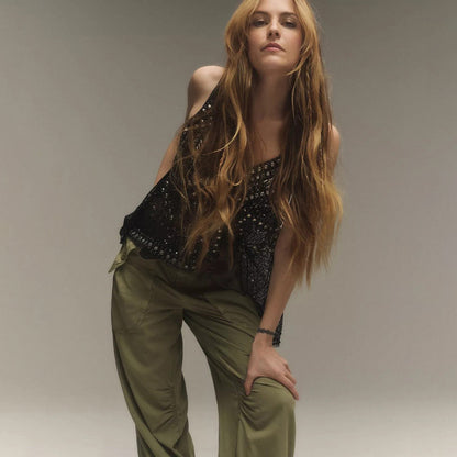 Women Y2K Sequin Mesh Tank Top Glitter Floral Embroidered Cami Crop Top Sleeveless Backless Rhinestone Camisole - Seldom Seen Styles