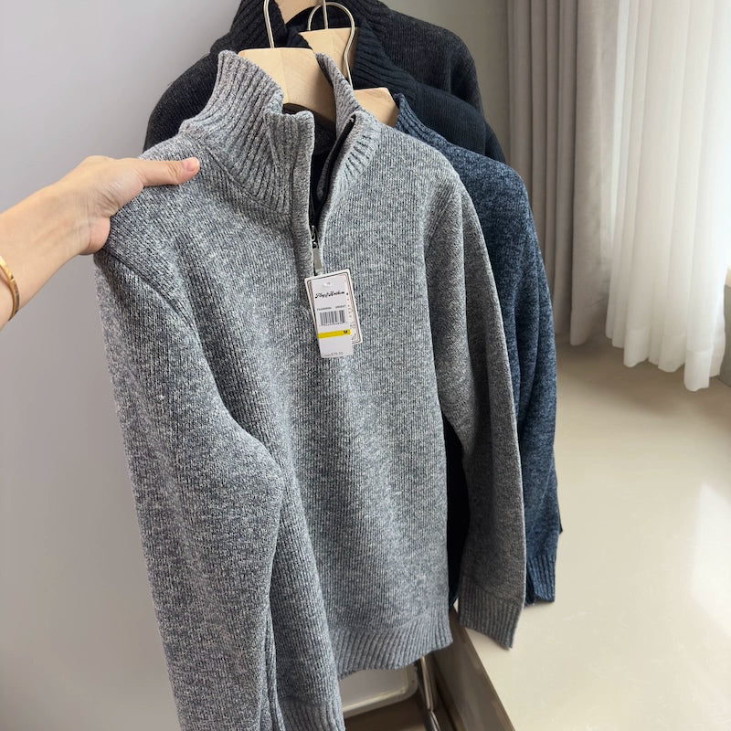 Pulled and thickened 25 autumn and winter men's casual zipper knitted sweater Men's Quarter-Zip Sweater - Seldom Seen Styles