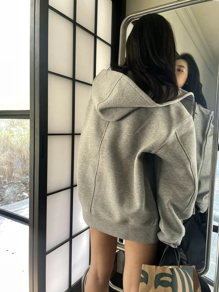 520G  retro top jacket oversize cardigan hooded sweater women loose lazy wind