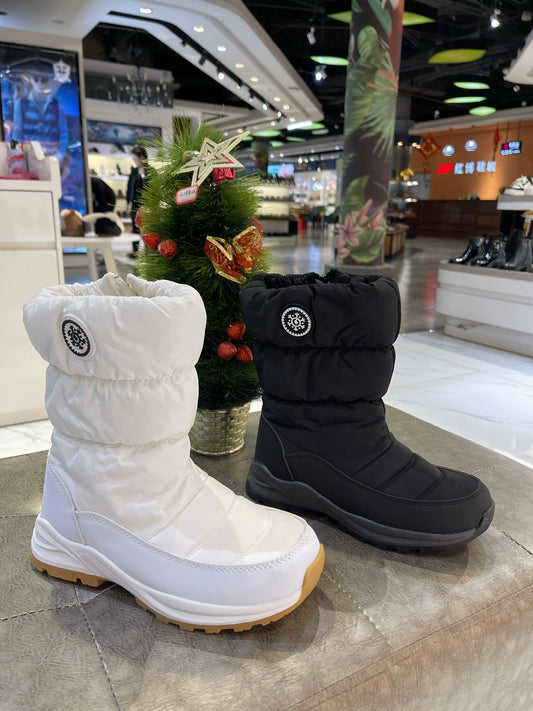 Women's Warm Snow Boots with Fur Lined Black and White Wide Winter Boots Water-resistant Mid Calf Boots for Hiking,Working,Outdoors - Seldom Seen Styles