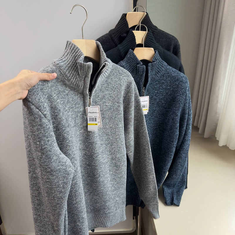 Pulled and thickened 25 autumn and winter men's casual zipper knitted sweater Men's Quarter-Zip Sweater - Seldom Seen Styles