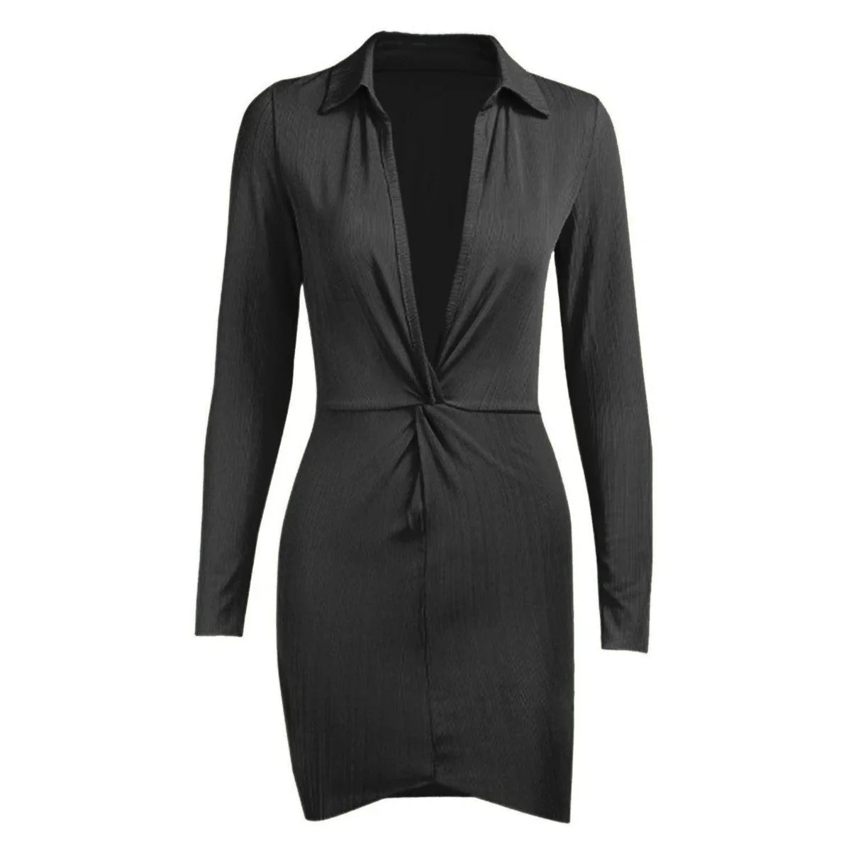 Océane Vêtements -Ophélie Ribbed Plunging V Long Sleeve Mini Dress - Seldom Seen Styles