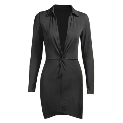 Océane Vêtements -Ophélie Ribbed Plunging V Long Sleeve Mini Dress - Seldom Seen Styles