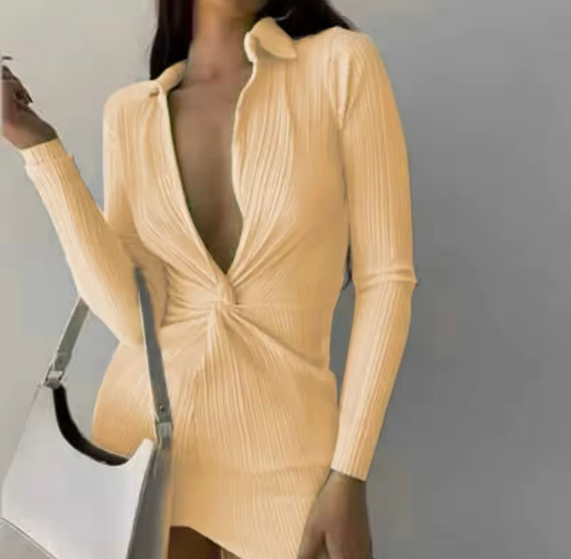 Océane Vêtements -Ophélie Ribbed Plunging V Long Sleeve Mini Dress - Seldom Seen Styles