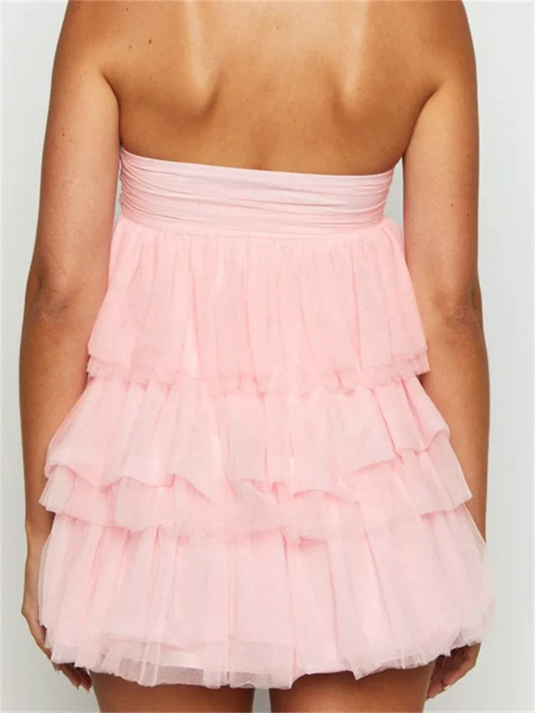 Off Shoulder Solid Strapless Ruffles Party Mini Dresses - Seldom Seen Styles