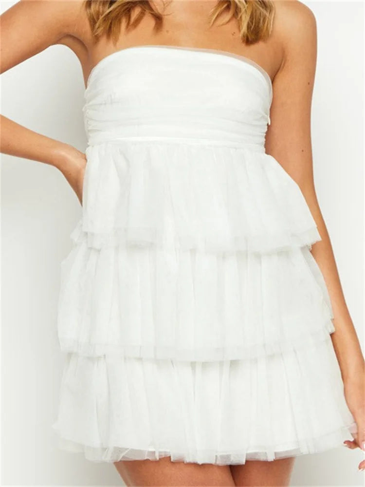 Off Shoulder Solid Strapless Ruffles Party Mini Dresses - Seldom Seen Styles