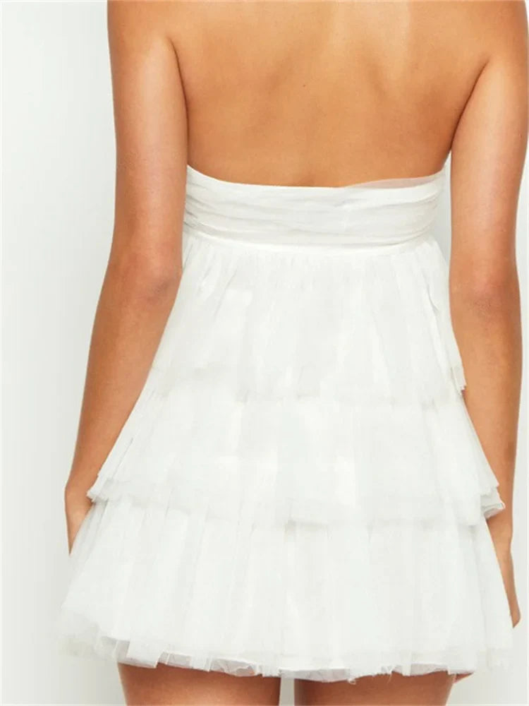 Off Shoulder Solid Strapless Ruffles Party Mini Dresses - Seldom Seen Styles