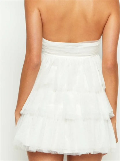 Off Shoulder Solid Strapless Ruffles Party Mini Dresses - Seldom Seen Styles