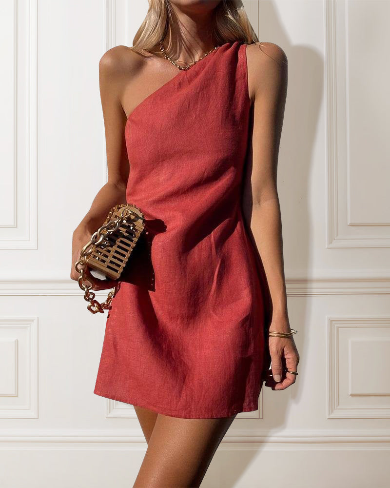 Off shoulder Solid Color Mini Dress - Seldom Seen Styles