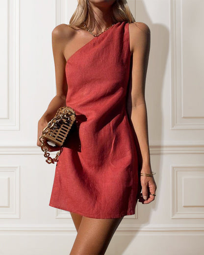 Off shoulder Solid Color Mini Dress - Seldom Seen Styles