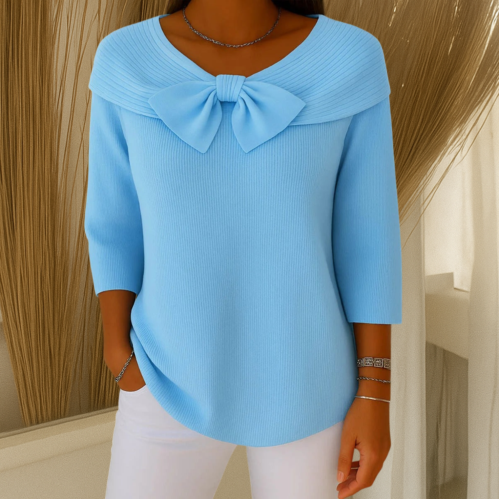 Serenna – Women's Sweater with Bow and Round Neckline - Seldom Seen Styles