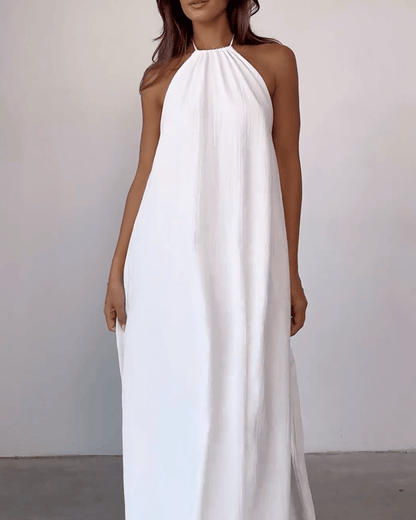 Petite White Halterneck Scoop Back Maxi Dress - Seldom Seen Styles