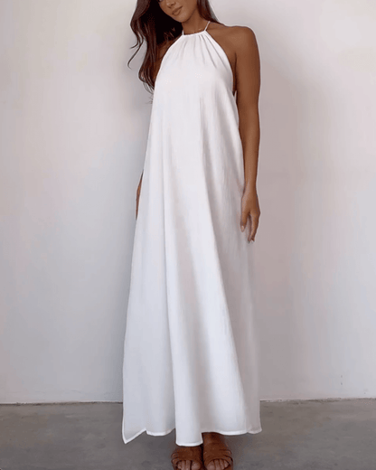 Petite White Halterneck Scoop Back Maxi Dress - Seldom Seen Styles