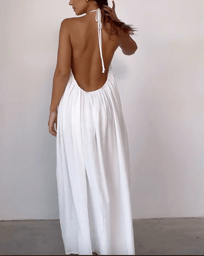 Petite White Halterneck Scoop Back Maxi Dress - Seldom Seen Styles