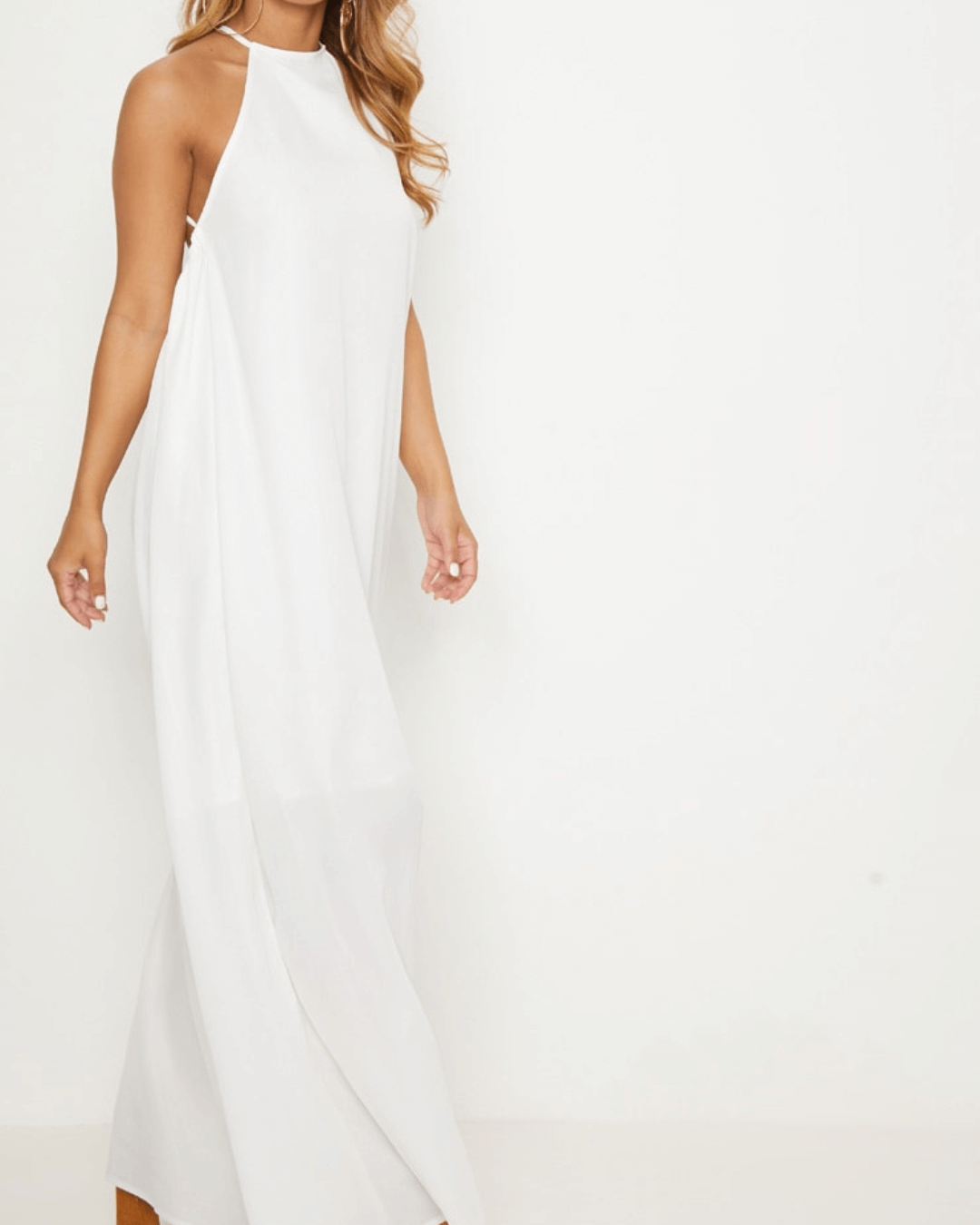 Petite White Halterneck Scoop Back Maxi Dress - Seldom Seen Styles