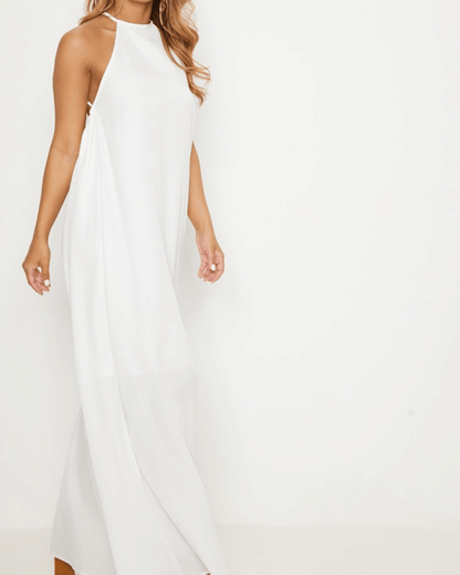 Petite White Halterneck Scoop Back Maxi Dress - Seldom Seen Styles
