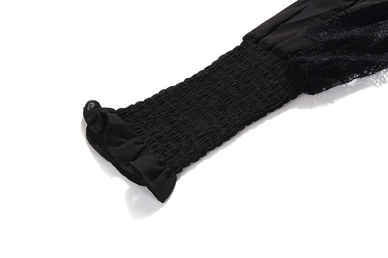 Petra V Neck Lace Midi Dress Elegant Long Sleeve Lace Embroidery Deep V Black Evening Dress - Seldom Seen Styles