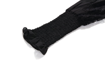 Petra V Neck Lace Midi Dress Elegant Long Sleeve Lace Embroidery Deep V Black Evening Dress - Seldom Seen Styles