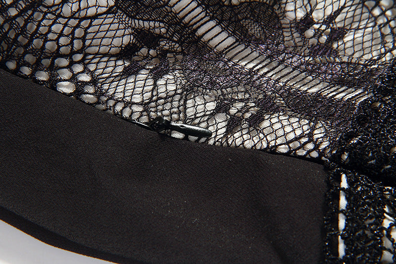 Petra V Neck Lace Midi Dress Elegant Long Sleeve Lace Embroidery Deep V Black Evening Dress - Seldom Seen Styles