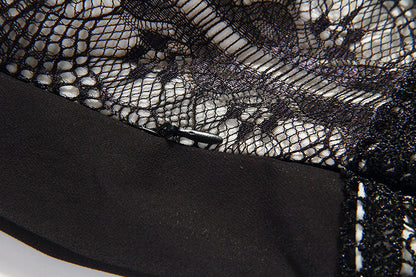 Petra V Neck Lace Midi Dress Elegant Long Sleeve Lace Embroidery Deep V Black Evening Dress - Seldom Seen Styles