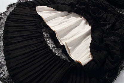 Petra V Neck Lace Midi Dress Elegant Long Sleeve Lace Embroidery Deep V Black Evening Dress - Seldom Seen Styles