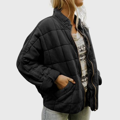Womens Dolman Quilted Lightweight Jackets Full-zip Stand Collar Loose Warm Winter Outwears with Pockets - Seldom Seen Styles